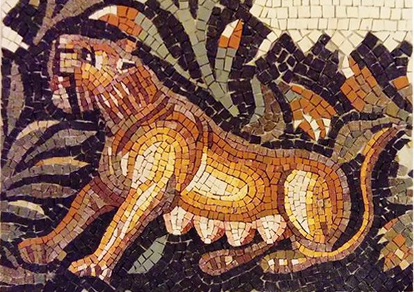 reproduction mosaïque de la lionne antique, technique romaine